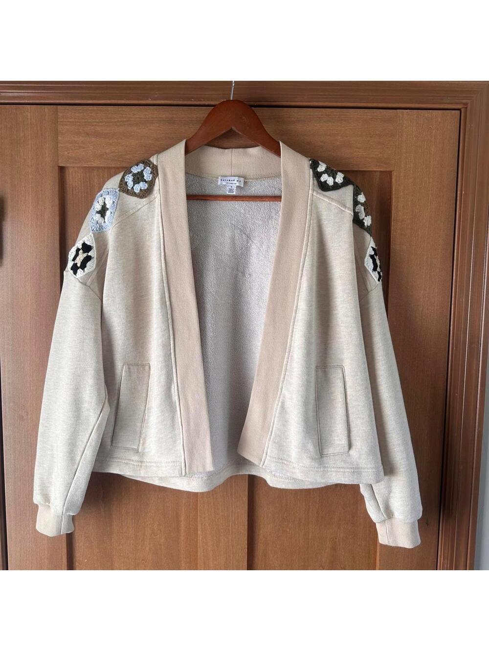 Current Air Women’s Embroidered Crochet Patch Open Cardigan Sweater Size Small